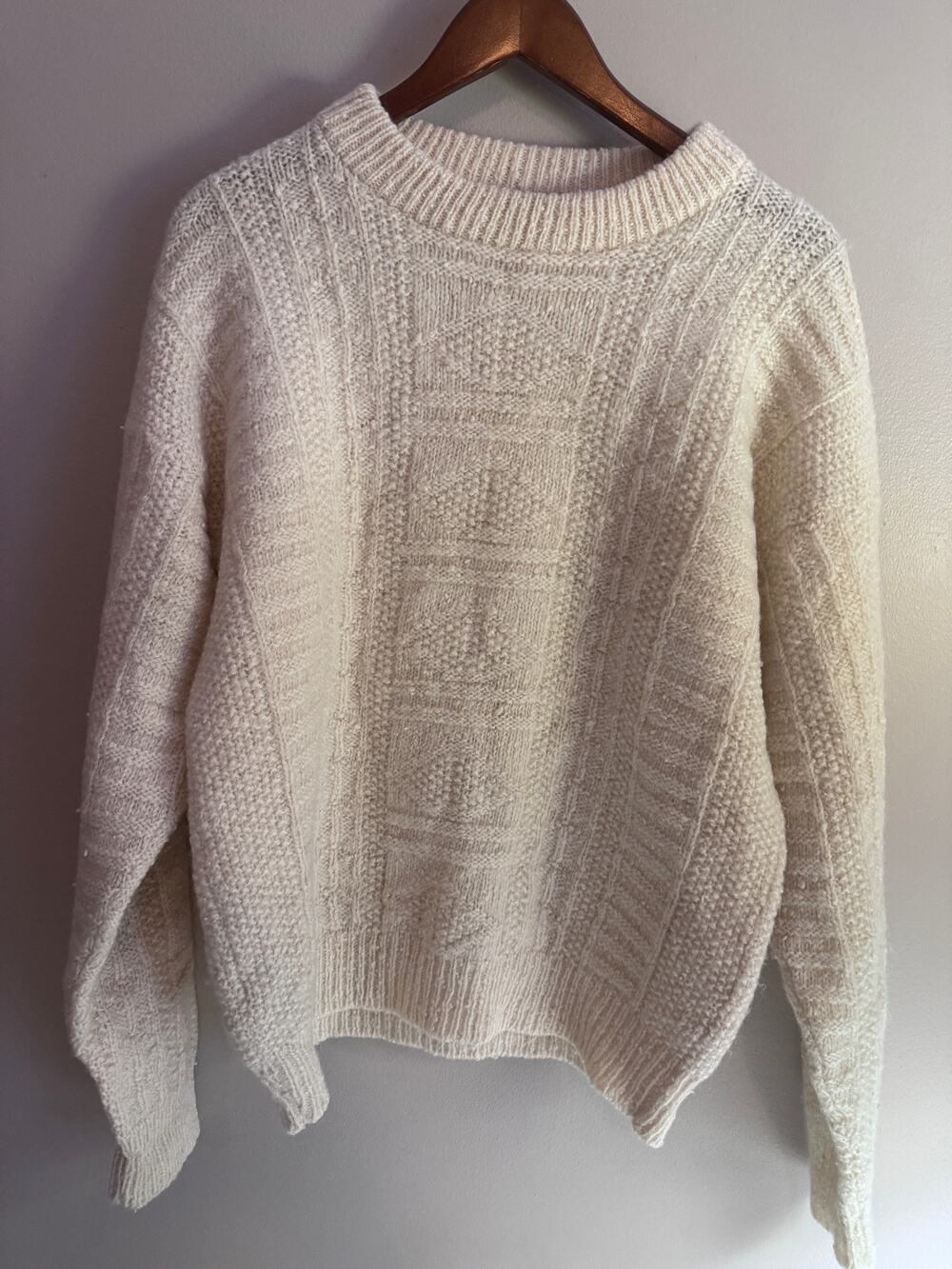 Aran Crafts Ireland 100% Pure Wool Cable Knit Sweater Cream M